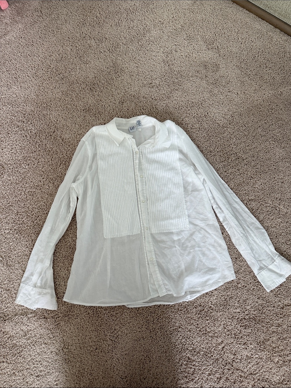 GAP White Pleated Front Button-Down Blouse